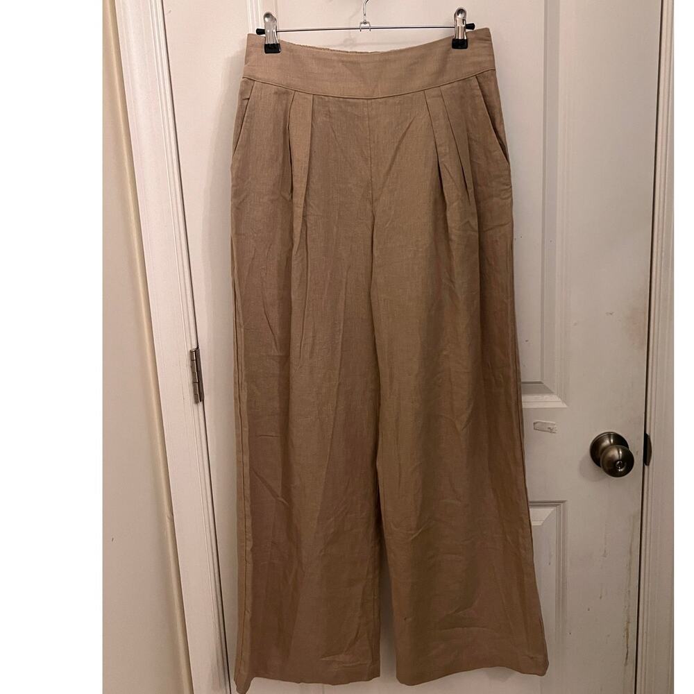 Abercrombie & Fitch Linen Blend Wide Leg Pull on Pants Small Beige Career Resort - Picture 2 of 9